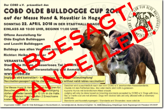 COBD Olde Bulldogge Cup 2018 abgesagt